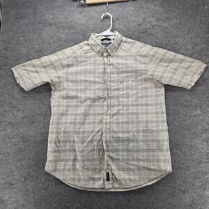Rough Stock Shirt Mens L Beige Plaid Short Sleeve Button Up Regular Fit Cotton